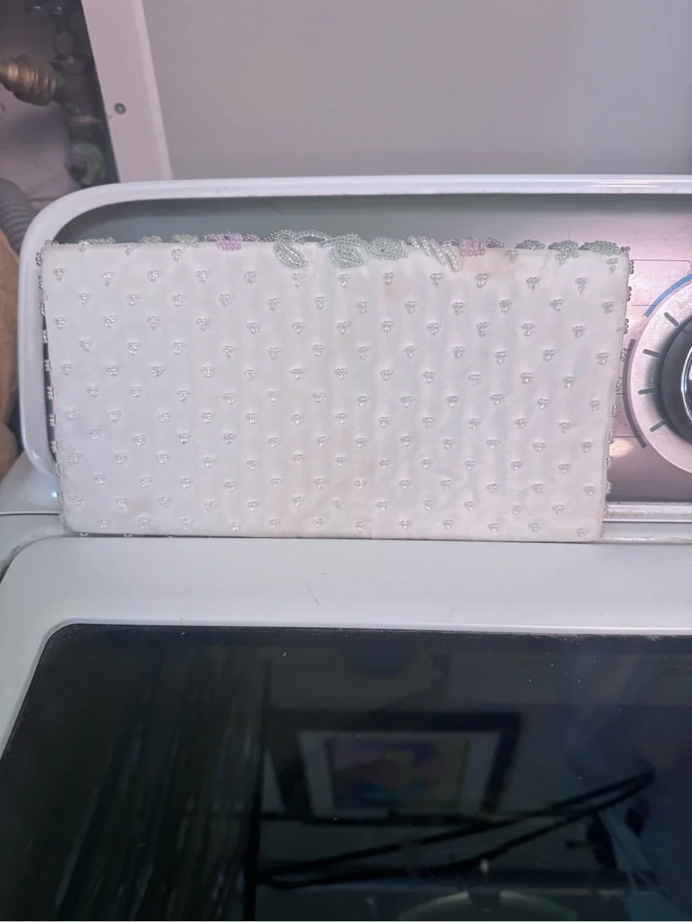 Vintage made in Hong Kong White Beaded Floral Clutch with Pastel Accents